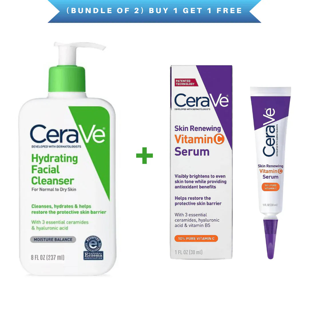 CeraVe Hydrating Cleanser & Vitamin C Serum Skincare Bundle – Gentle Cleanse & Brightening Duo