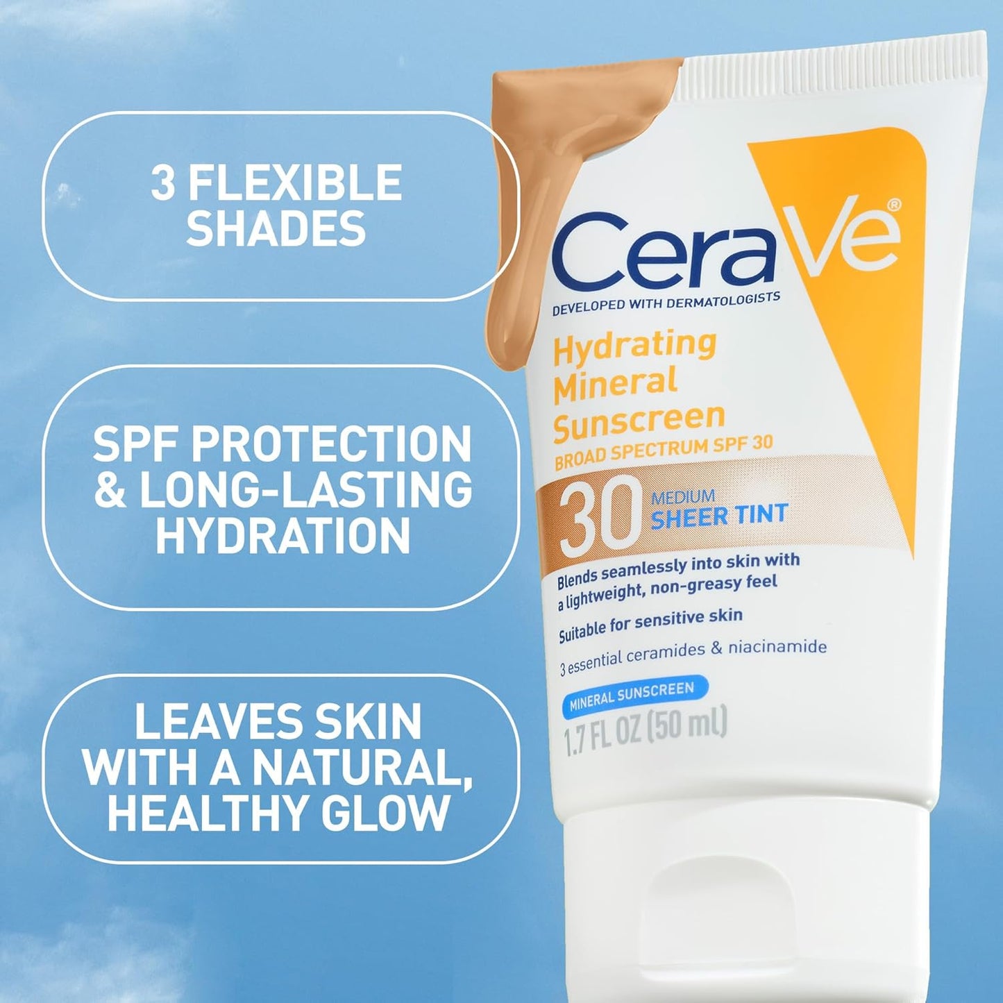 CeraVe Hydrating Mineral Sunscreen SPF 30 Face Sheer Tint (50ml)