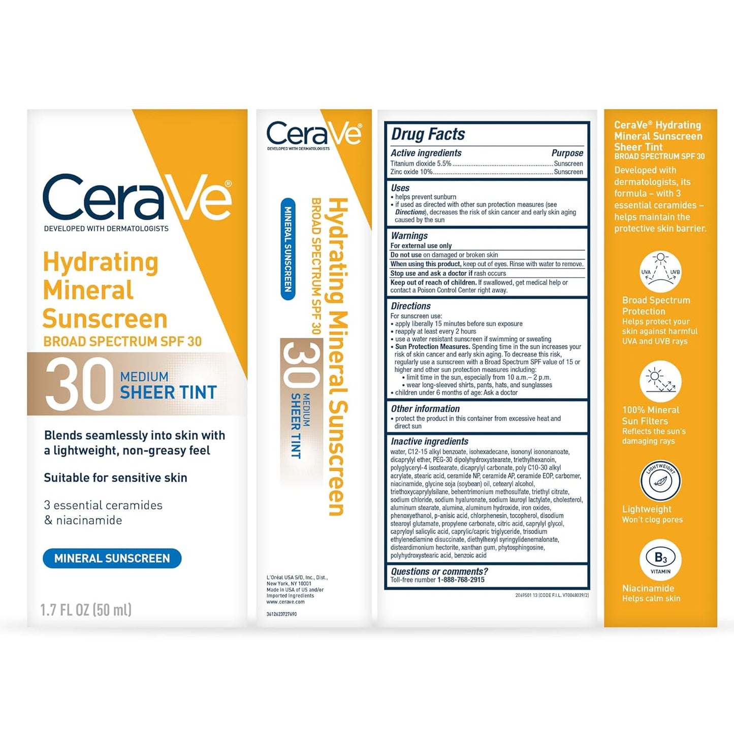 CeraVe Hydrating Mineral Sunscreen SPF 30 Face Sheer Tint (50ml)