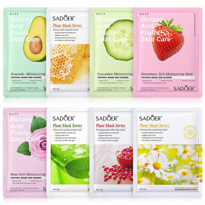 SADOER Bundle of 8pc Facial Face Sheet Mask, Hydrating, Radiance Boost, Calming, Moisturizing, Skin Care Sheet Masks