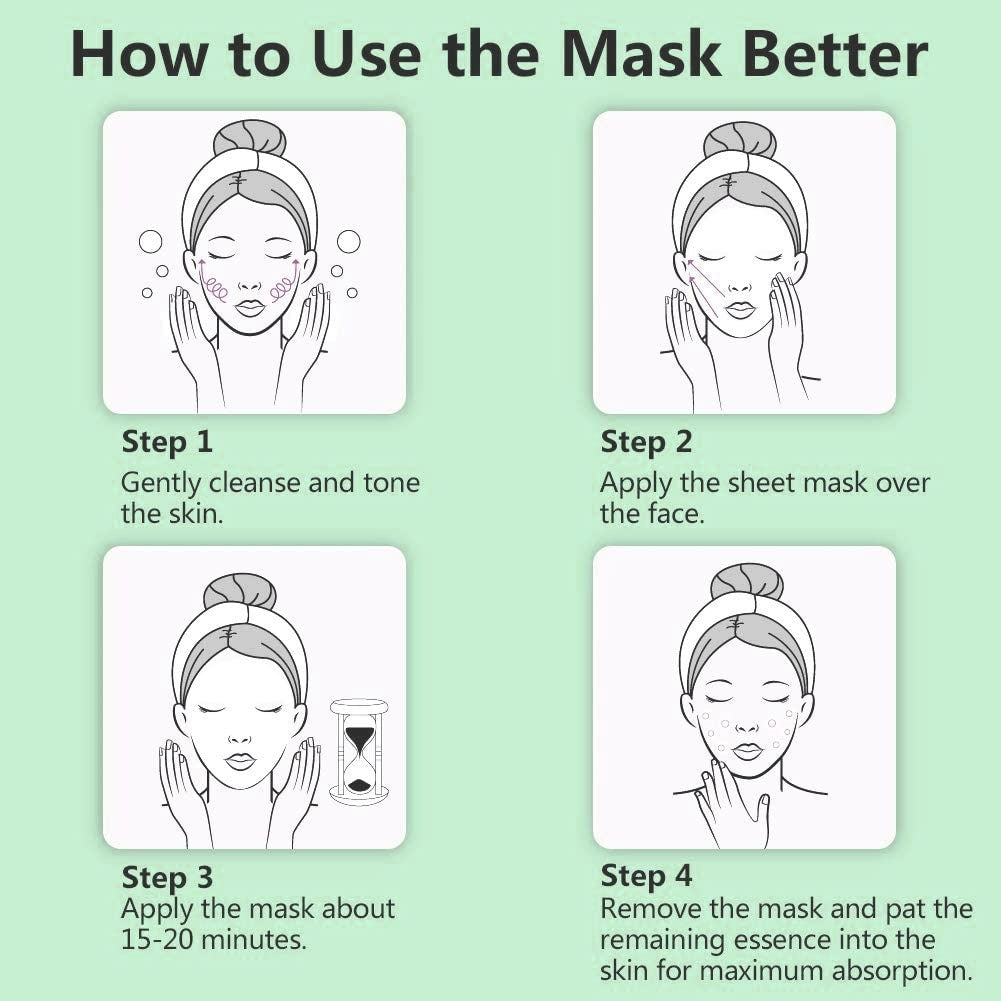 SADOER Bundle of 8pc Facial Face Sheet Mask, Hydrating, Radiance Boost, Calming, Moisturizing, Skin Care Sheet Masks