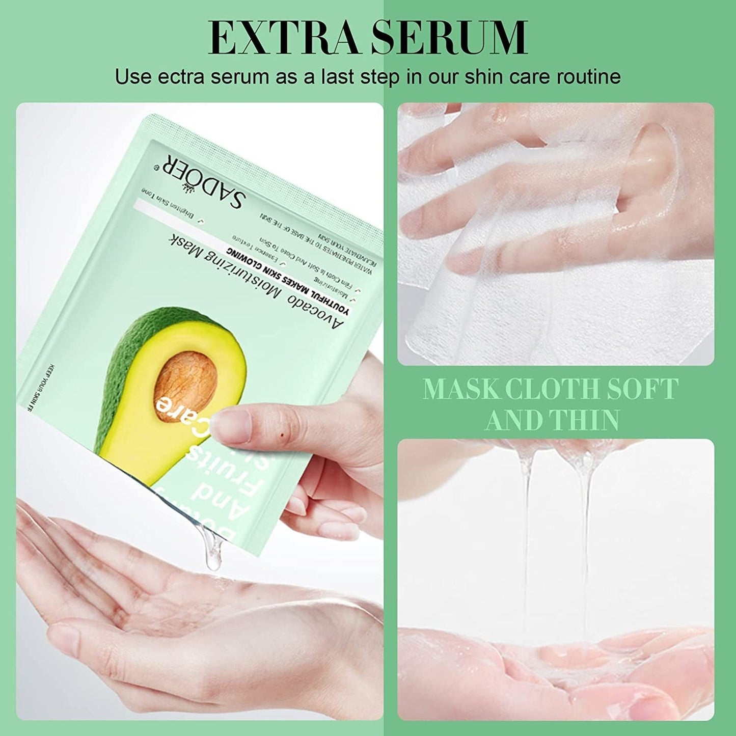 SADOER Bundle of 8pc Facial Face Sheet Mask, Hydrating, Radiance Boost, Calming, Moisturizing, Skin Care Sheet Masks