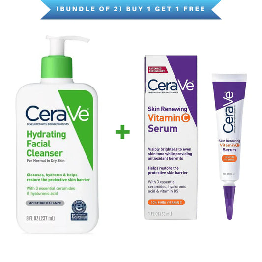 CeraVe Hydrating Cleanser & Vitamin C Serum Skincare Bundle – Gentle Cleanse & Brightening Duo